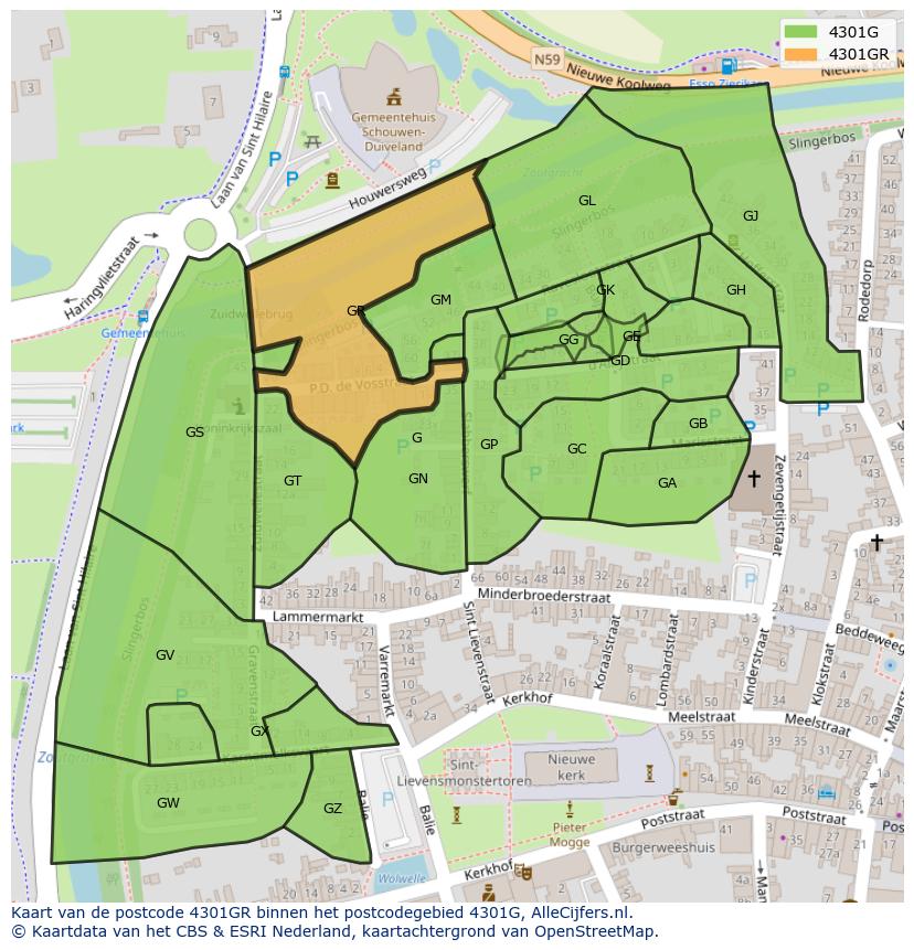Afbeelding van het postcodegebied 4301 GR op de kaart.