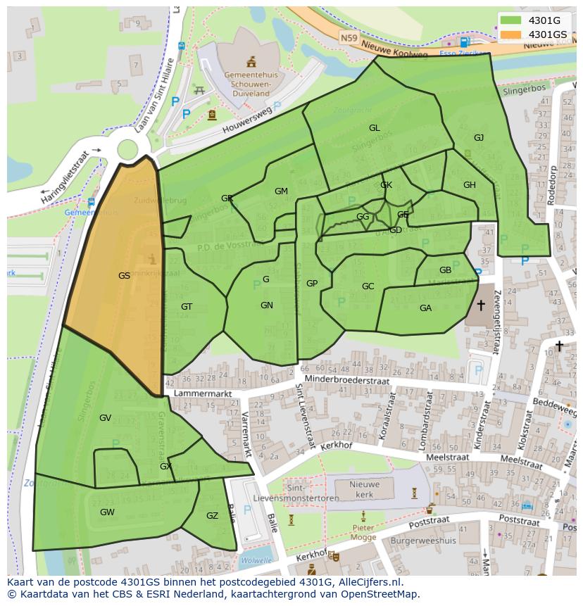 Afbeelding van het postcodegebied 4301 GS op de kaart.