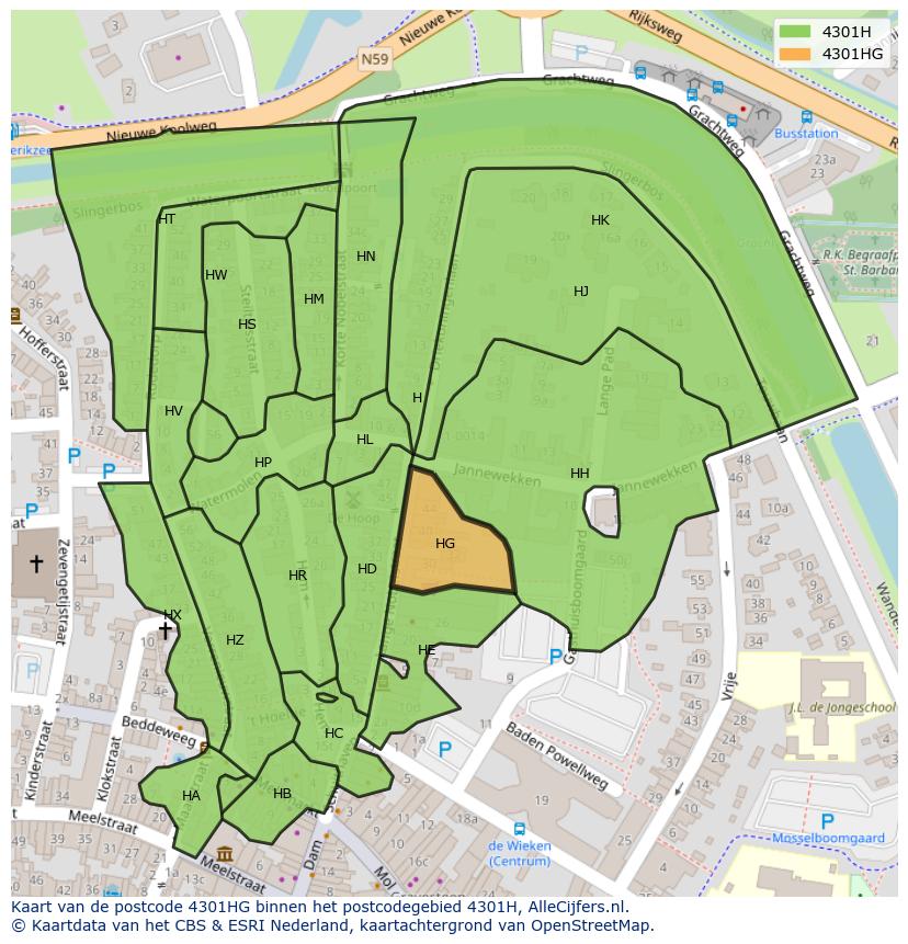Afbeelding van het postcodegebied 4301 HG op de kaart.
