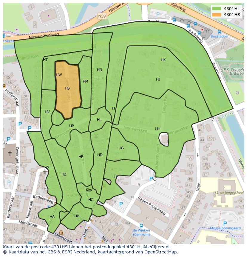 Afbeelding van het postcodegebied 4301 HS op de kaart.
