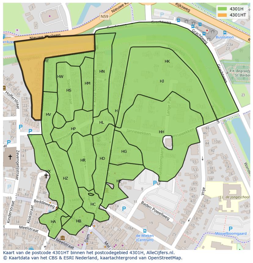 Afbeelding van het postcodegebied 4301 HT op de kaart.