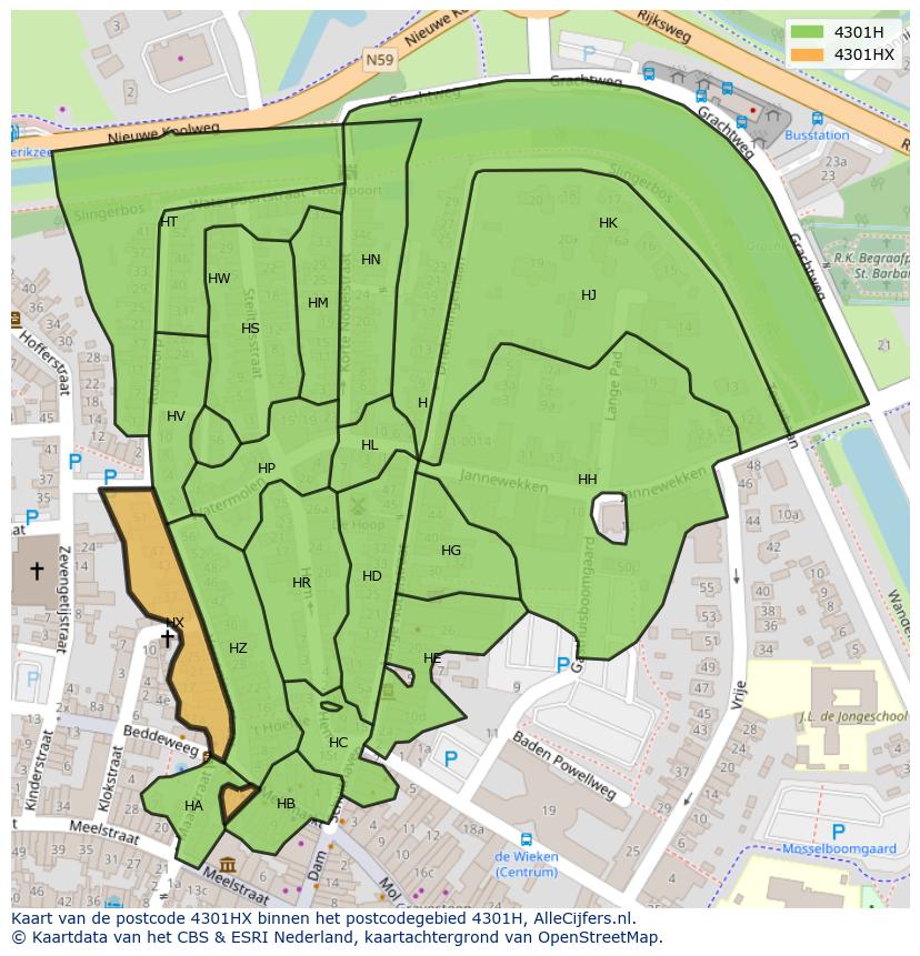 Afbeelding van het postcodegebied 4301 HX op de kaart.