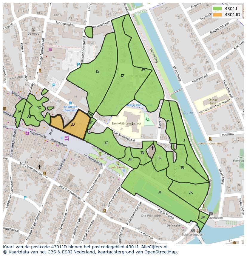 Afbeelding van het postcodegebied 4301 JD op de kaart.