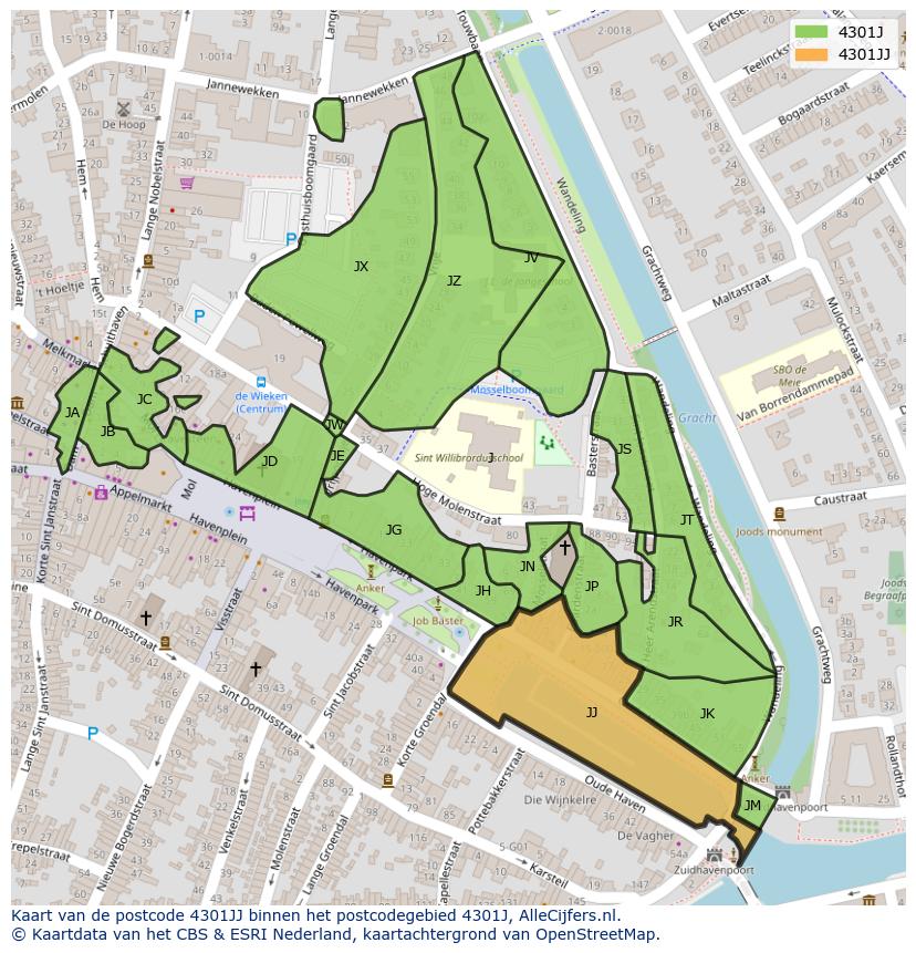 Afbeelding van het postcodegebied 4301 JJ op de kaart.
