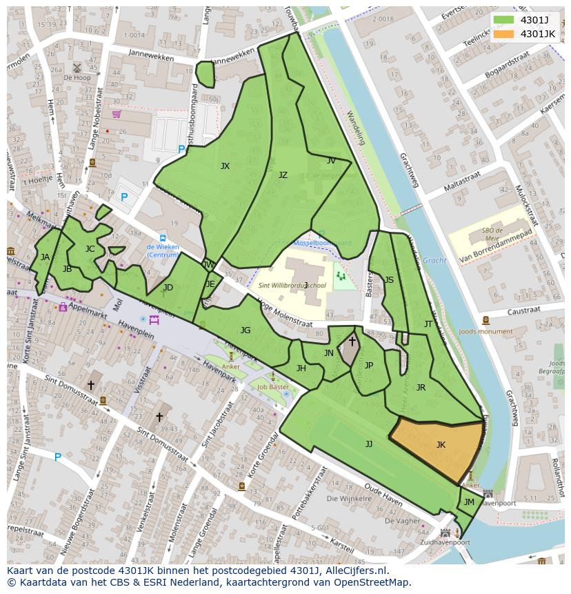 Afbeelding van het postcodegebied 4301 JK op de kaart.