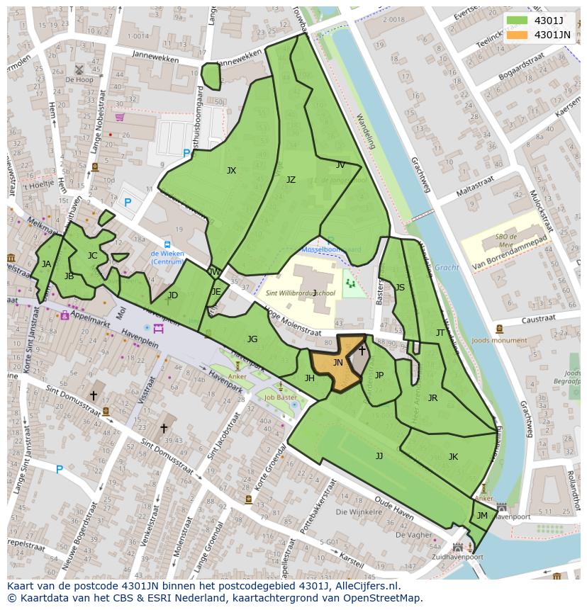 Afbeelding van het postcodegebied 4301 JN op de kaart.