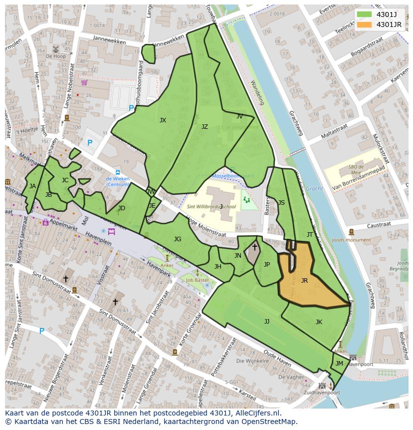 Afbeelding van het postcodegebied 4301 JR op de kaart.