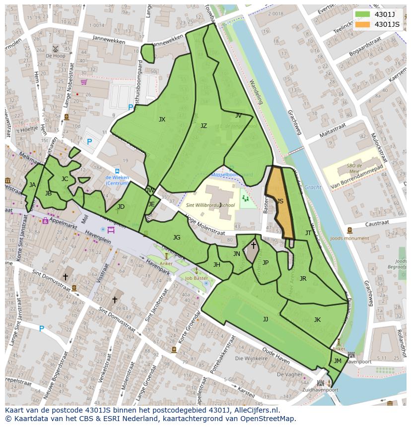Afbeelding van het postcodegebied 4301 JS op de kaart.