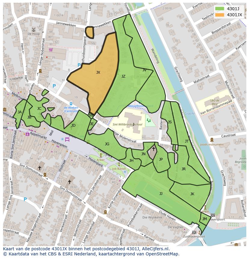 Afbeelding van het postcodegebied 4301 JX op de kaart.