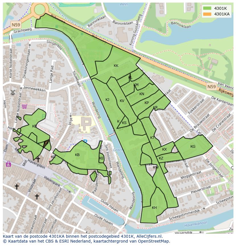 Afbeelding van het postcodegebied 4301 KA op de kaart.