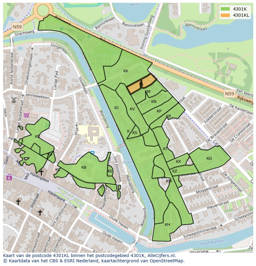 Afbeelding van het postcodegebied 4301 KL op de kaart.