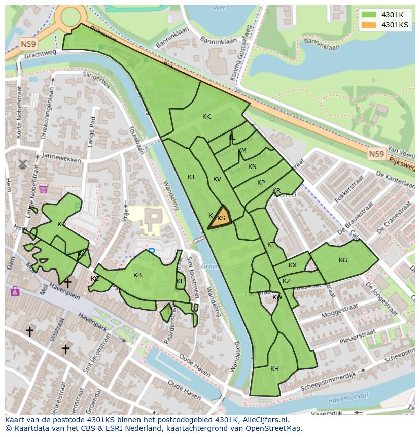 Afbeelding van het postcodegebied 4301 KS op de kaart.