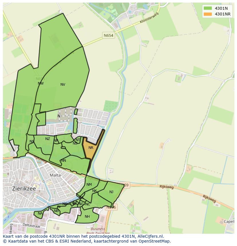 Afbeelding van het postcodegebied 4301 NR op de kaart.