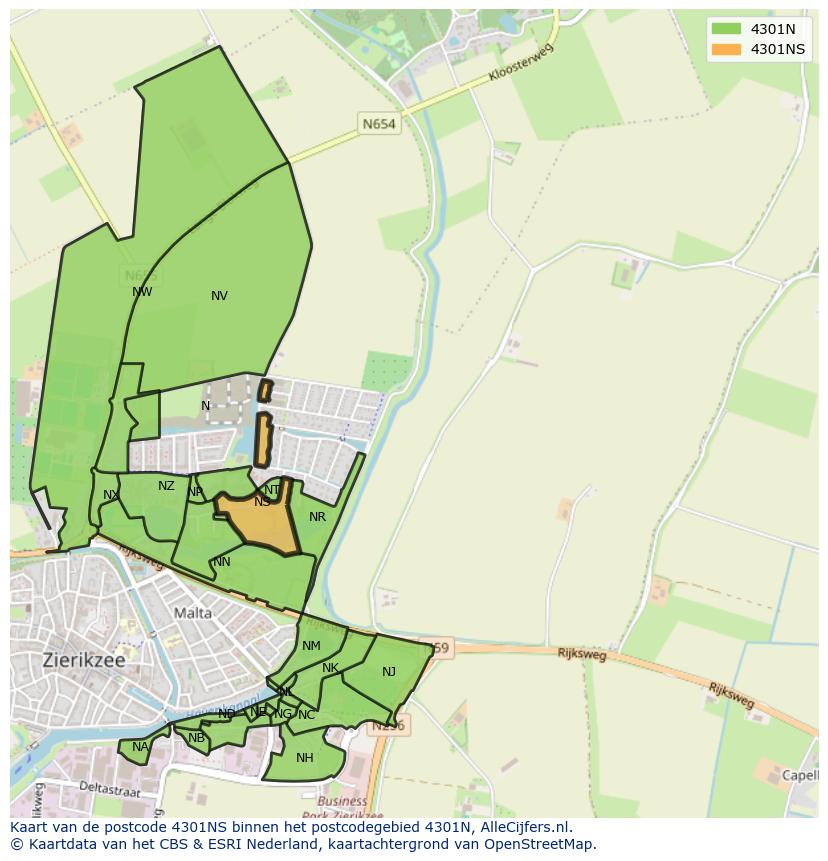 Afbeelding van het postcodegebied 4301 NS op de kaart.