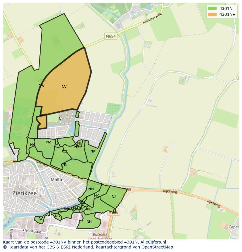 Afbeelding van het postcodegebied 4301 NV op de kaart.