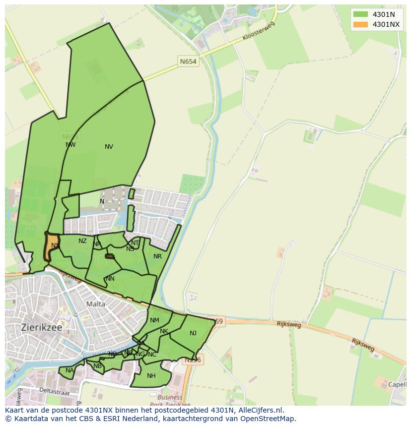 Afbeelding van het postcodegebied 4301 NX op de kaart.