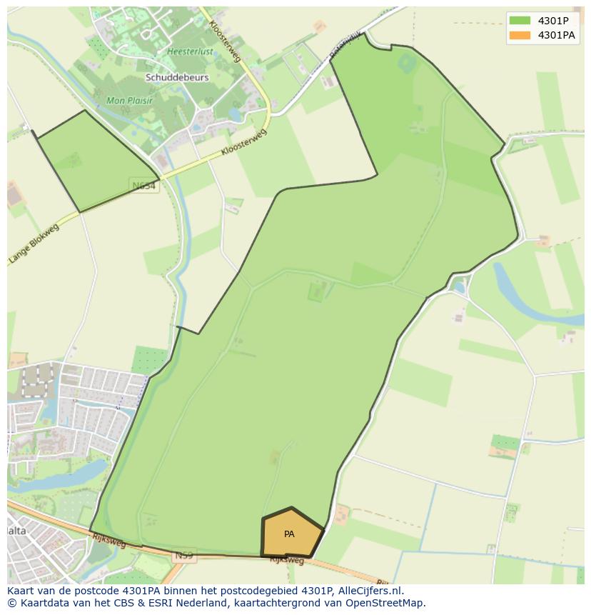 Afbeelding van het postcodegebied 4301 PA op de kaart.
