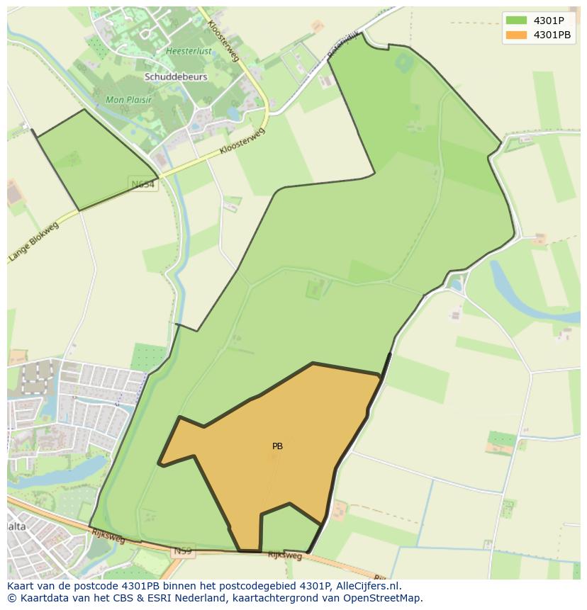 Afbeelding van het postcodegebied 4301 PB op de kaart.
