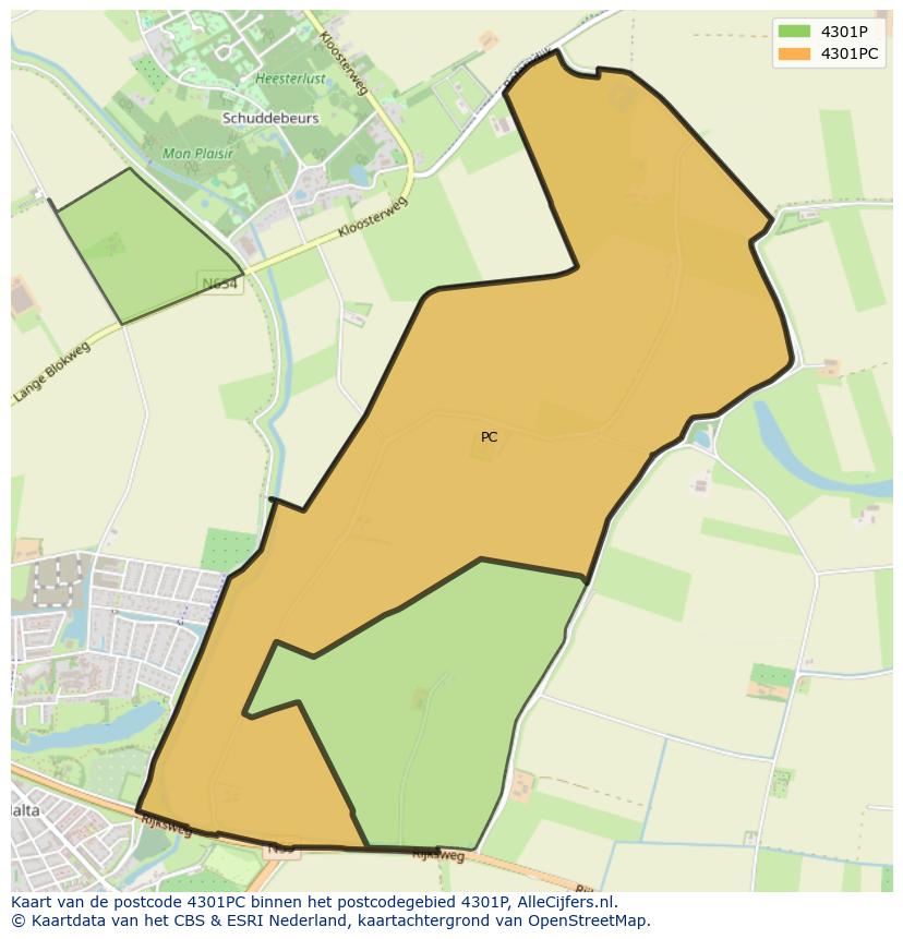 Afbeelding van het postcodegebied 4301 PC op de kaart.