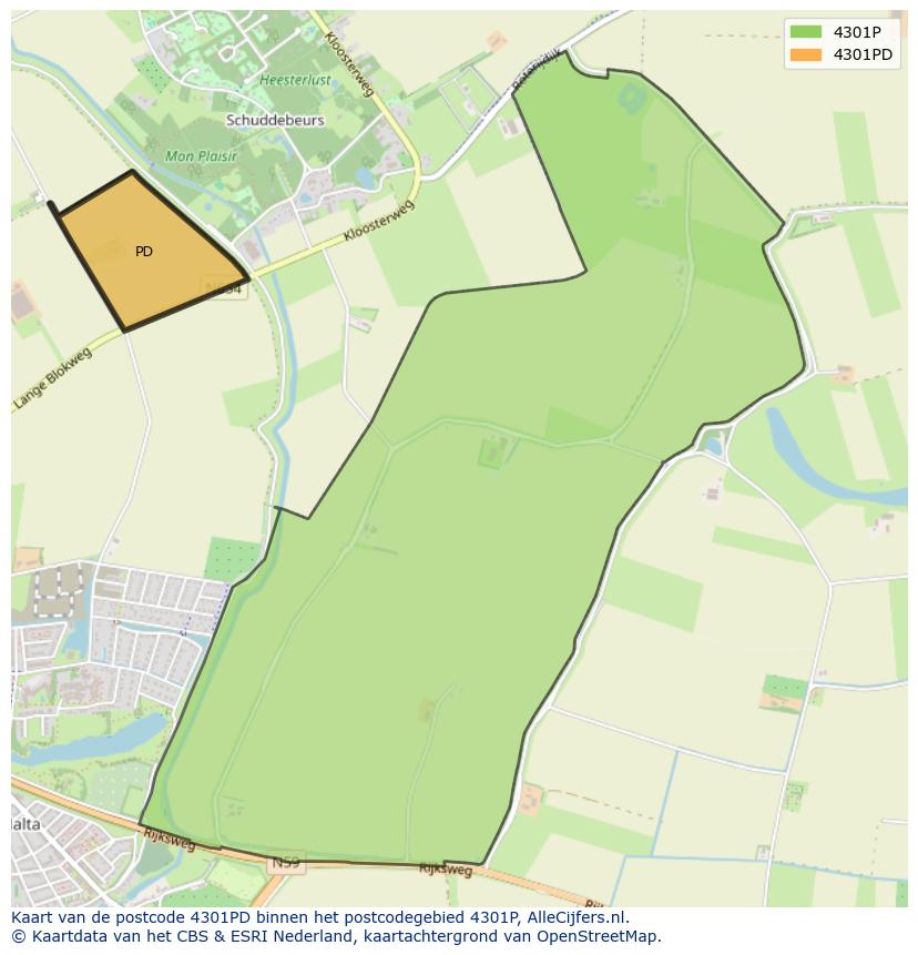 Afbeelding van het postcodegebied 4301 PD op de kaart.