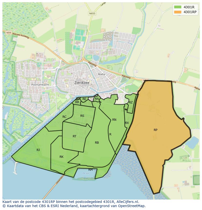 Afbeelding van het postcodegebied 4301 RP op de kaart.