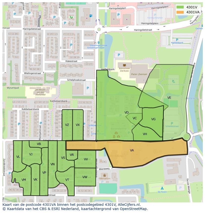 Afbeelding van het postcodegebied 4301 VA op de kaart.