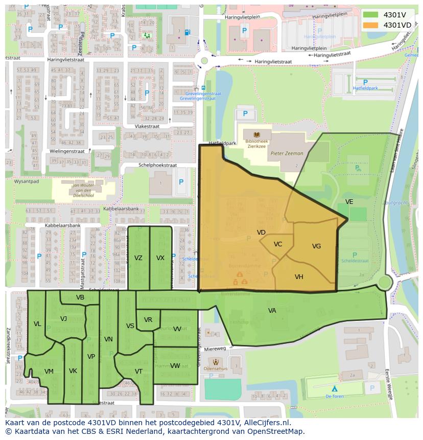 Afbeelding van het postcodegebied 4301 VD op de kaart.