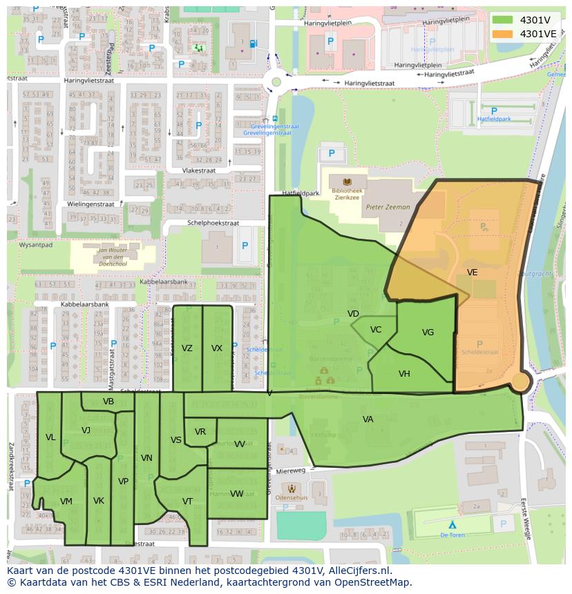 Afbeelding van het postcodegebied 4301 VE op de kaart.