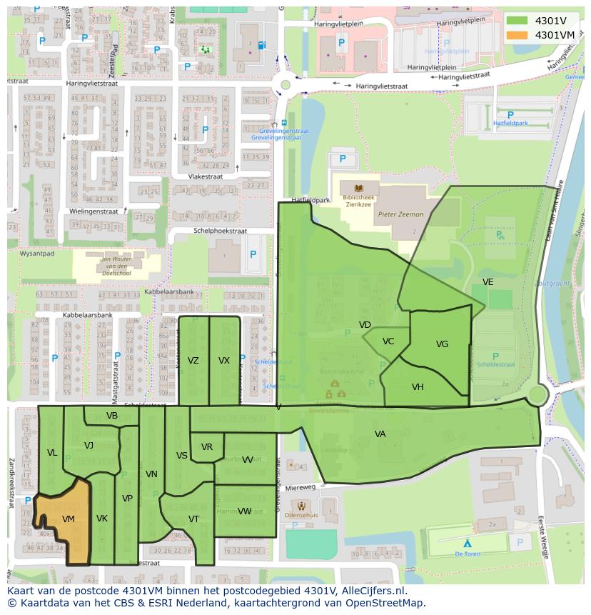Afbeelding van het postcodegebied 4301 VM op de kaart.