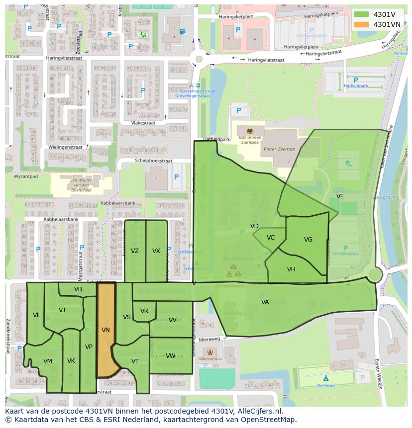Afbeelding van het postcodegebied 4301 VN op de kaart.