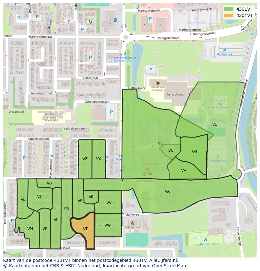 Afbeelding van het postcodegebied 4301 VT op de kaart.