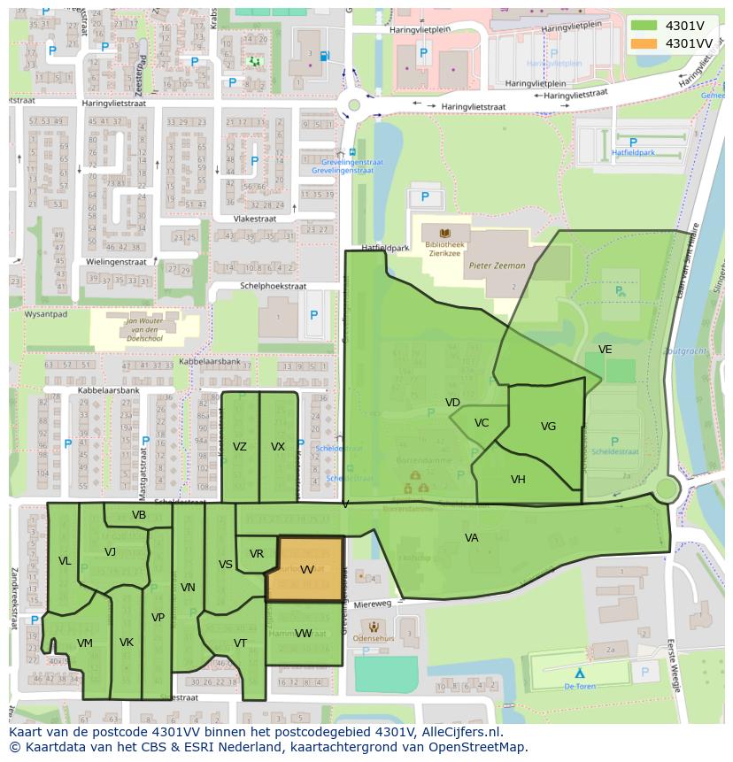 Afbeelding van het postcodegebied 4301 VV op de kaart.