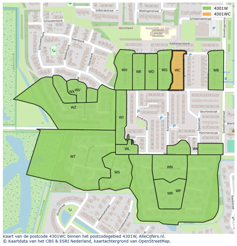 Afbeelding van het postcodegebied 4301 WC op de kaart.