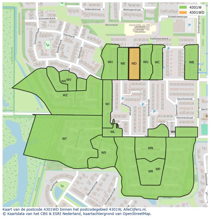 Afbeelding van het postcodegebied 4301 WD op de kaart.