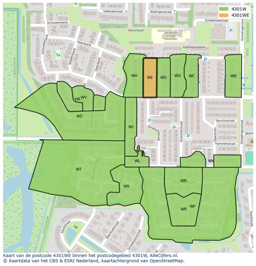 Afbeelding van het postcodegebied 4301 WE op de kaart.