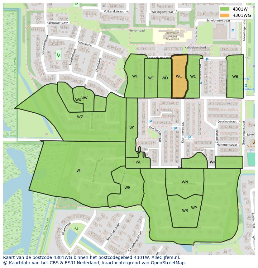 Afbeelding van het postcodegebied 4301 WG op de kaart.