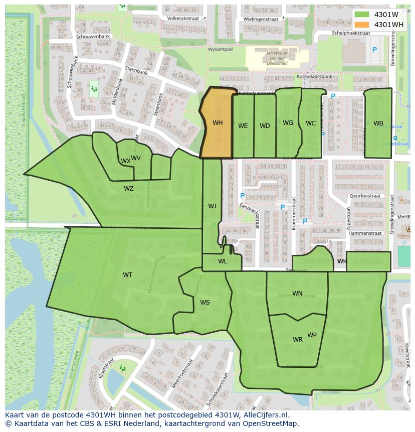Afbeelding van het postcodegebied 4301 WH op de kaart.