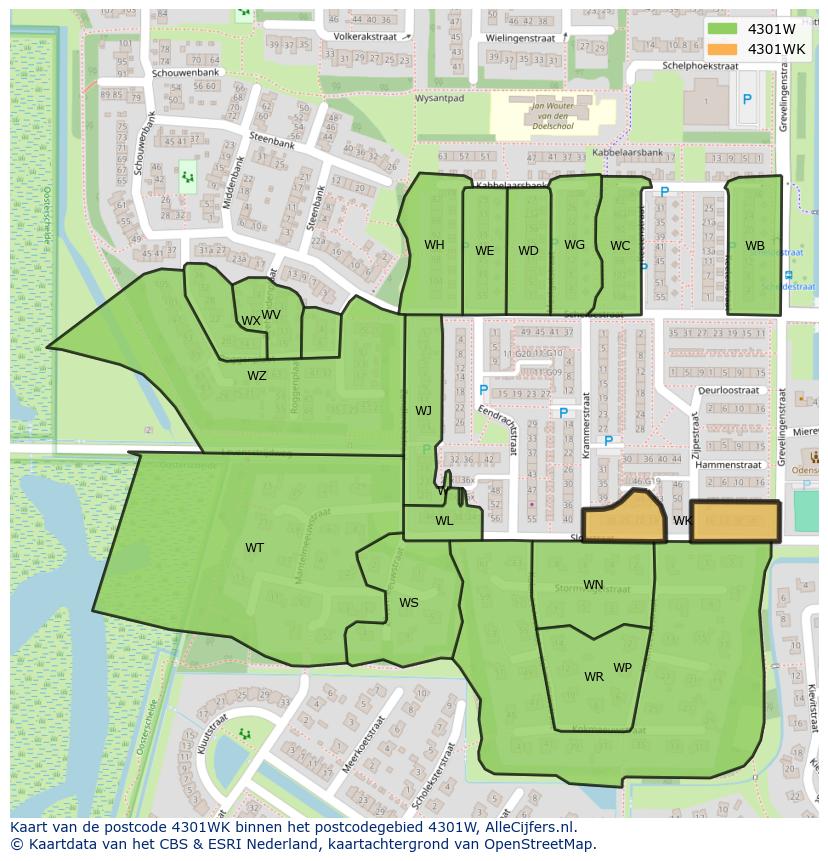 Afbeelding van het postcodegebied 4301 WK op de kaart.
