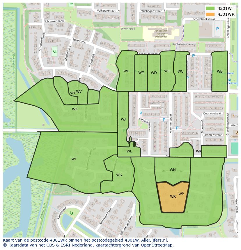 Afbeelding van het postcodegebied 4301 WR op de kaart.