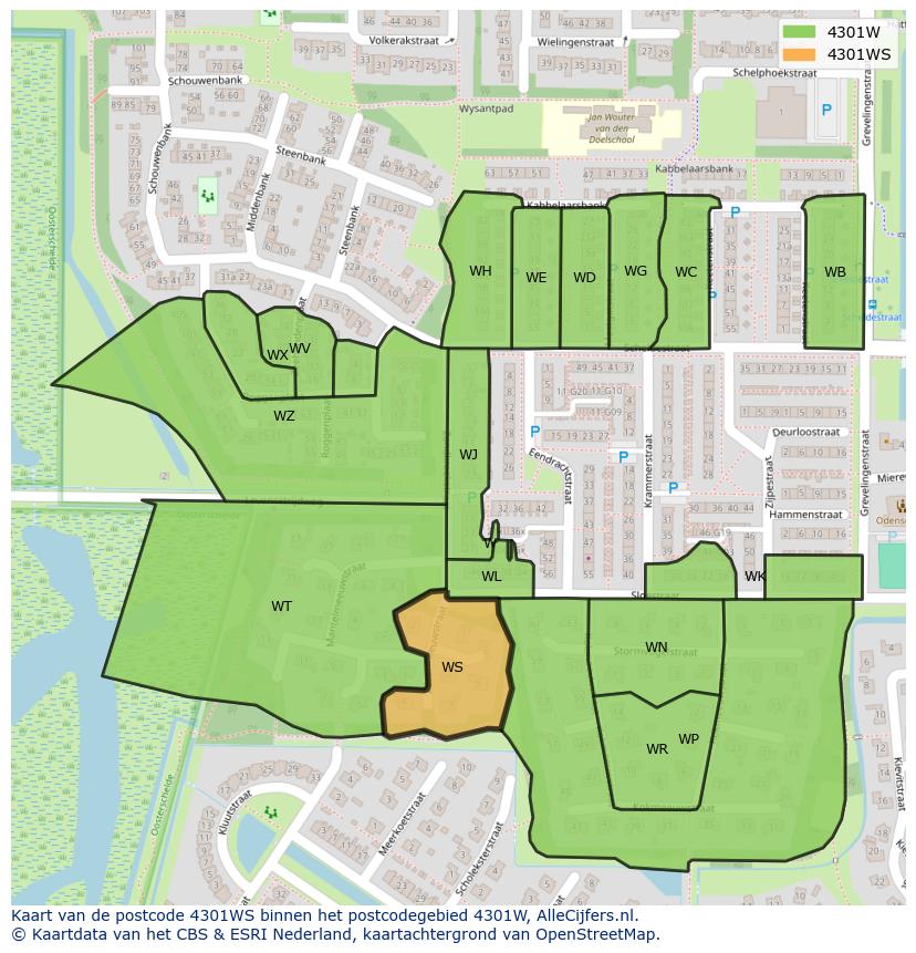 Afbeelding van het postcodegebied 4301 WS op de kaart.