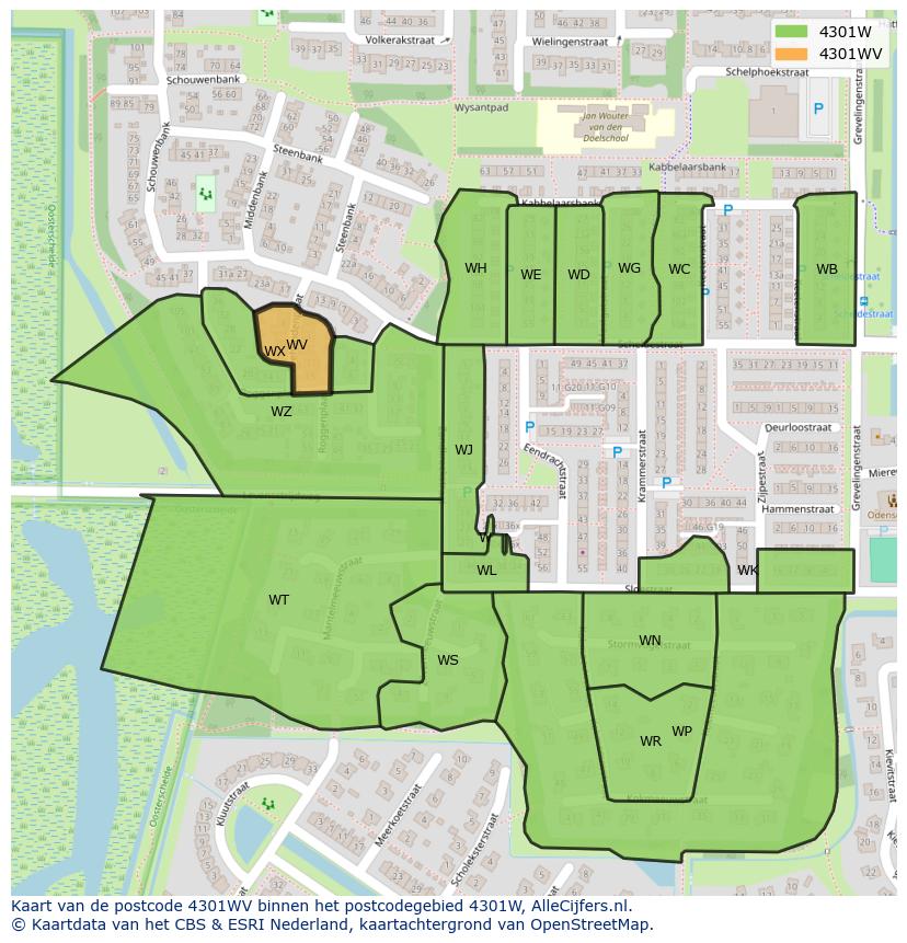 Afbeelding van het postcodegebied 4301 WV op de kaart.