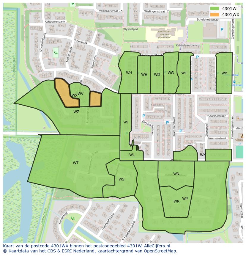 Afbeelding van het postcodegebied 4301 WX op de kaart.