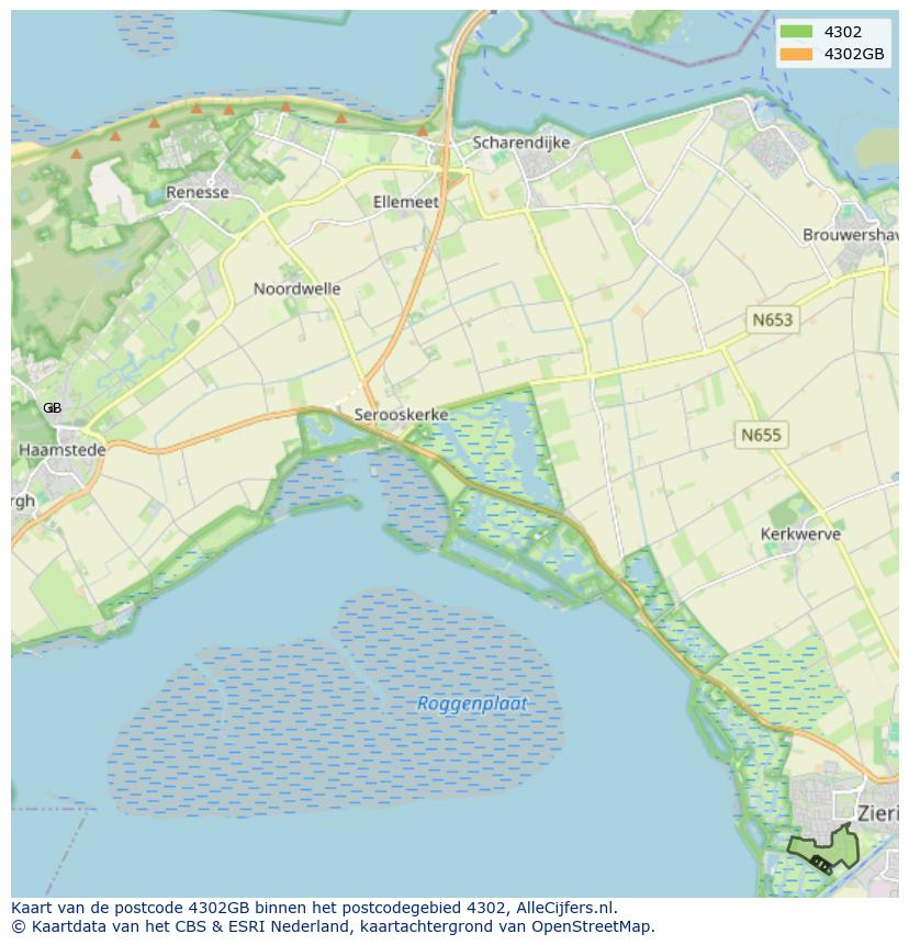 Afbeelding van het postcodegebied 4302 GB op de kaart.