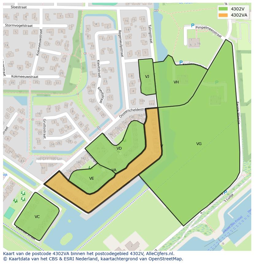 Afbeelding van het postcodegebied 4302 VA op de kaart.