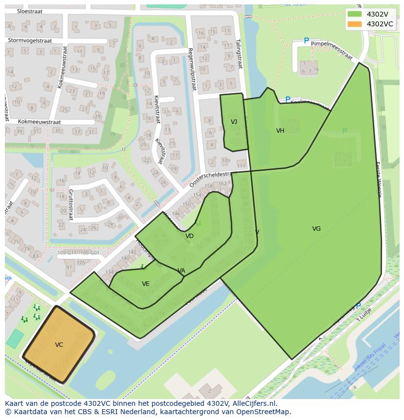 Afbeelding van het postcodegebied 4302 VC op de kaart.