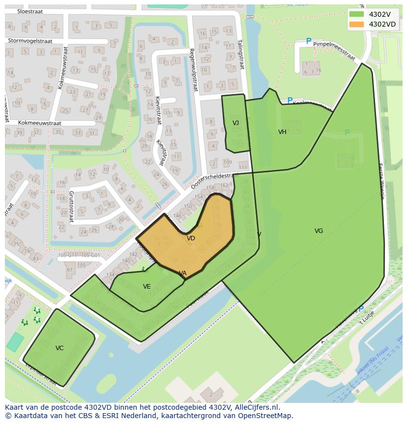 Afbeelding van het postcodegebied 4302 VD op de kaart.