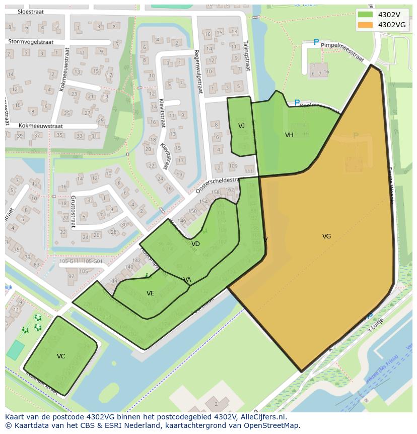 Afbeelding van het postcodegebied 4302 VG op de kaart.
