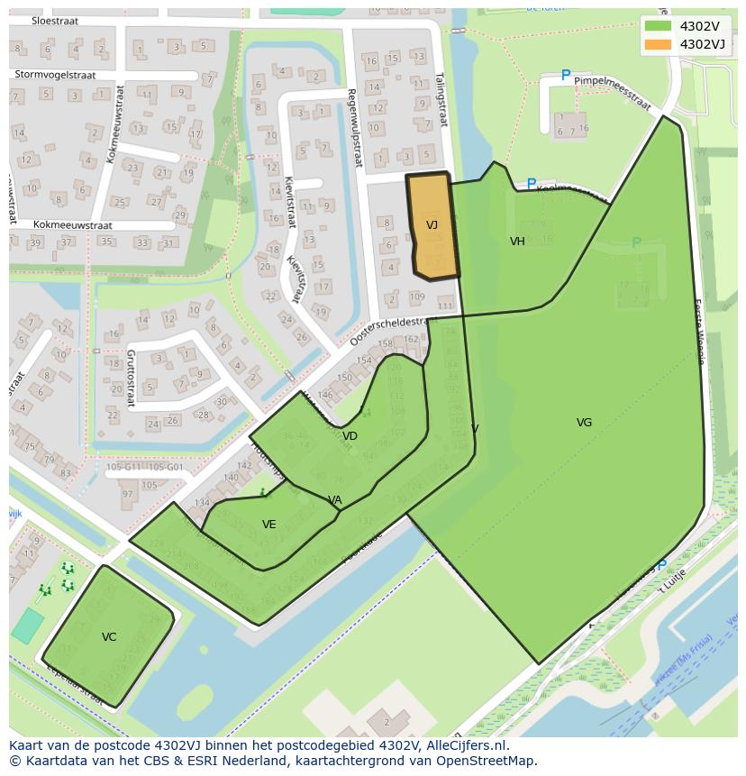 Afbeelding van het postcodegebied 4302 VJ op de kaart.