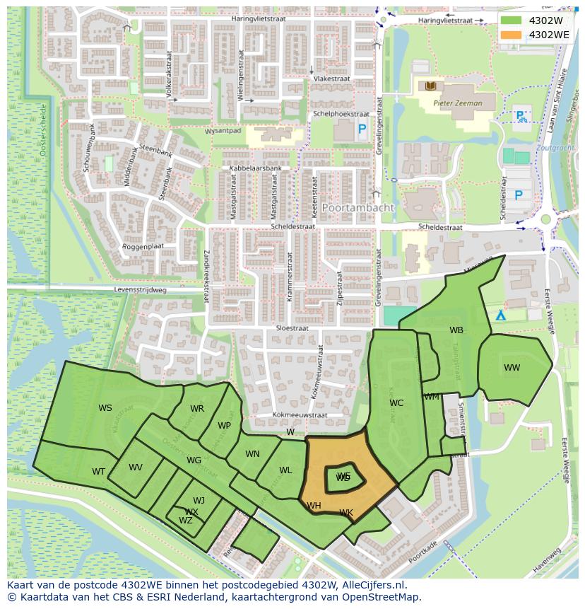 Afbeelding van het postcodegebied 4302 WE op de kaart.