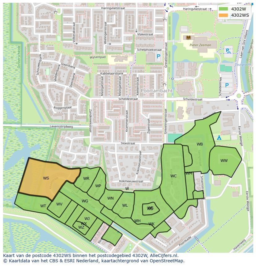 Afbeelding van het postcodegebied 4302 WS op de kaart.